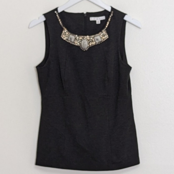 Cabi Blouse 508 The Glitz Shell Charcoal Gray Beaded Rhinestone Size 8 Sleeveles - Picture 1 of 8